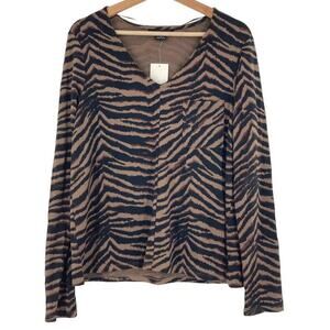 Sanctuary V-Neck Pocket Pullover Sweater Top XL/Extra Large in Tiger Stripe NWT